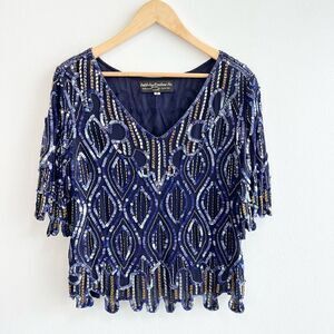 Judith Ann Creations 100% Silk Women’s Medium Embellished Sequin Blouse Top